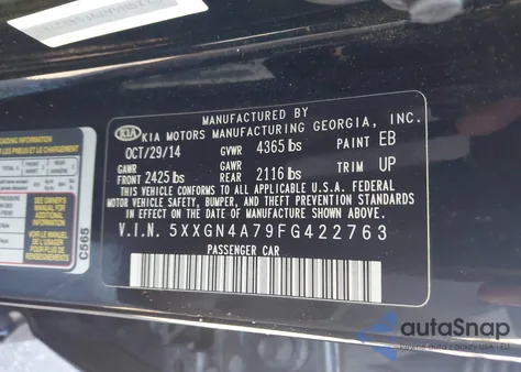 2015 Kia Optima Ex z USA, uszkodzony, nr VIN 5XXGN4A79FG422763